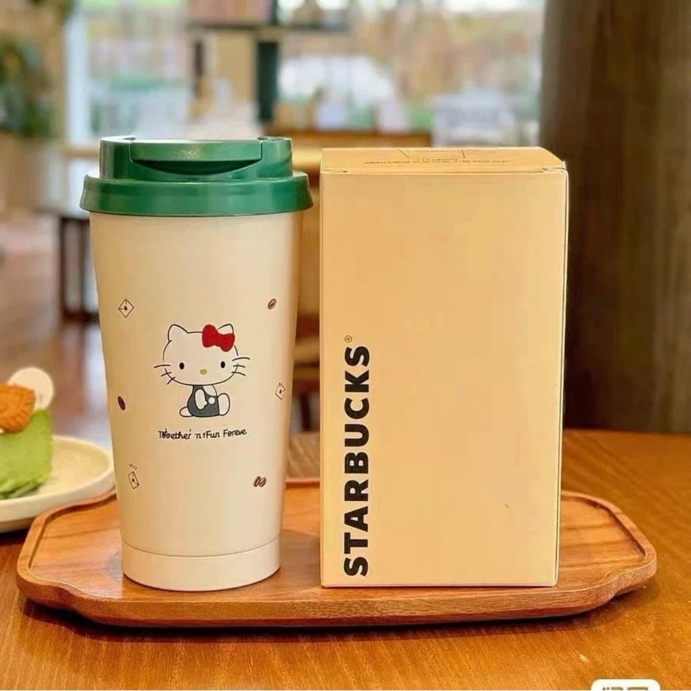 Starbucks Hello Kitty "Together In Fun Forever" Cream-Green Insulated Travel Mug